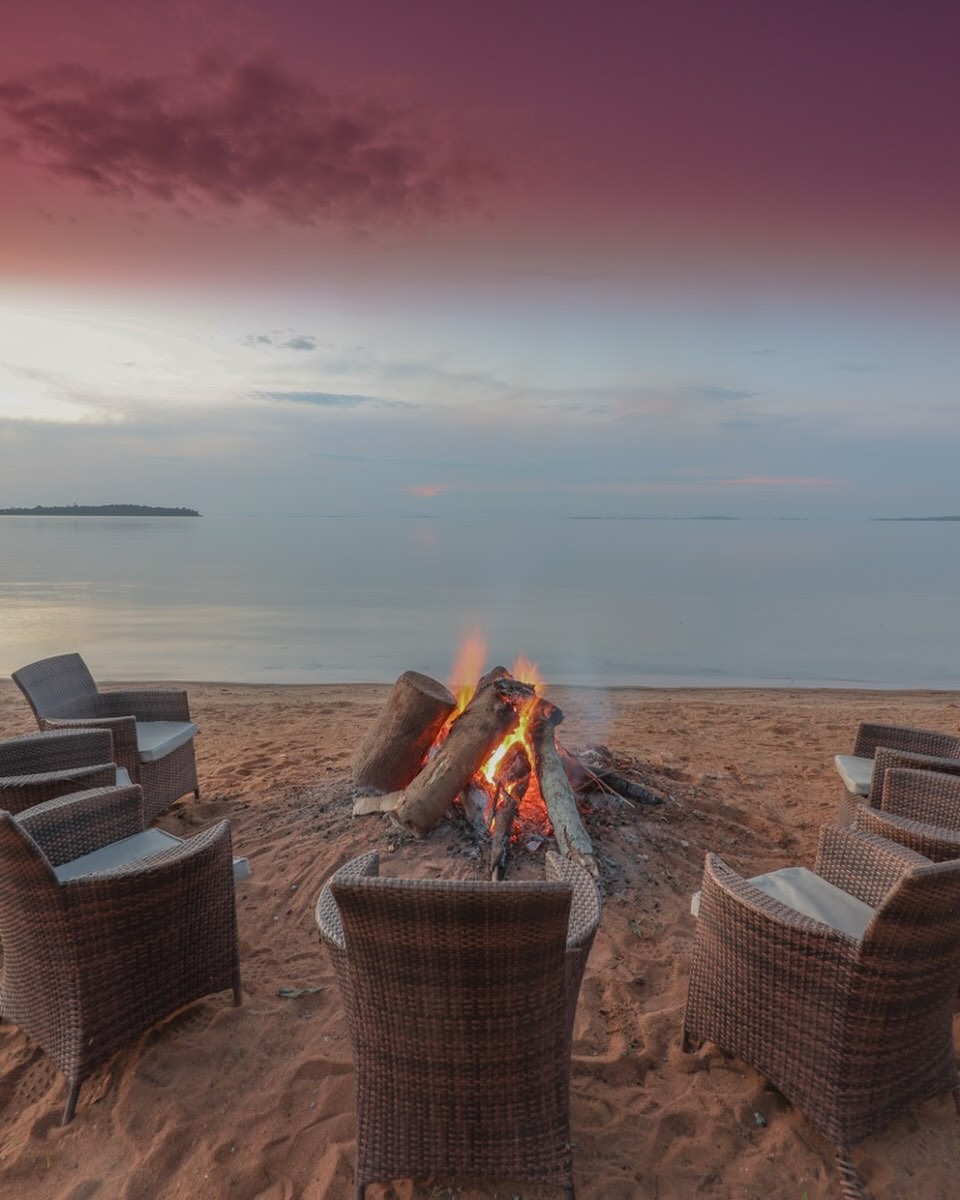 Bonfire on the beach at sunset